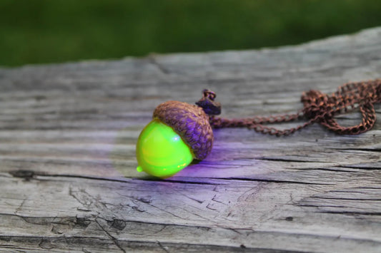 Handmade Uranium Glass Acorn Pendant - Magical Glow Necklace