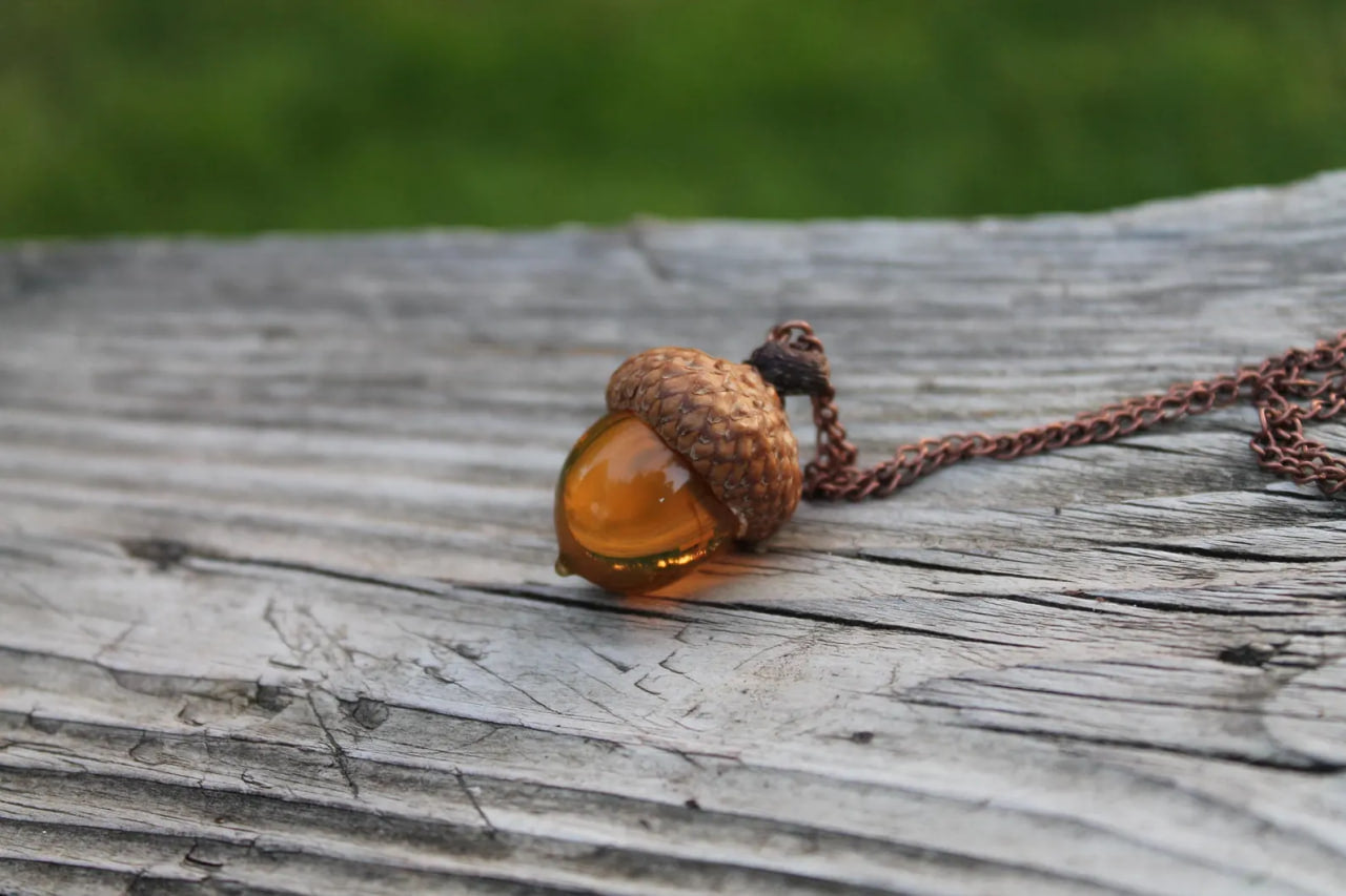 Handmade Uranium Glass Acorn Pendant - Magical Glow Necklace