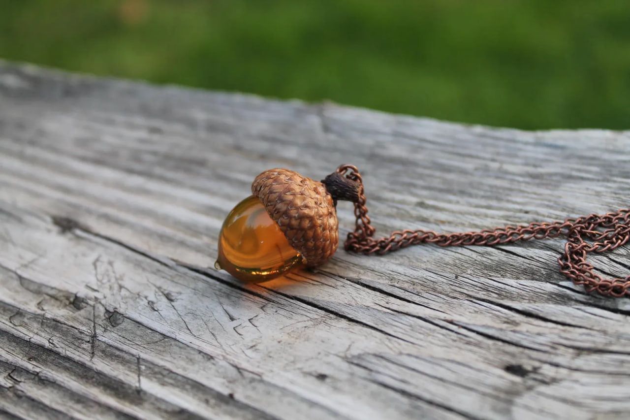 Handmade Uranium Glass Acorn Pendant - Magical Glow Necklace