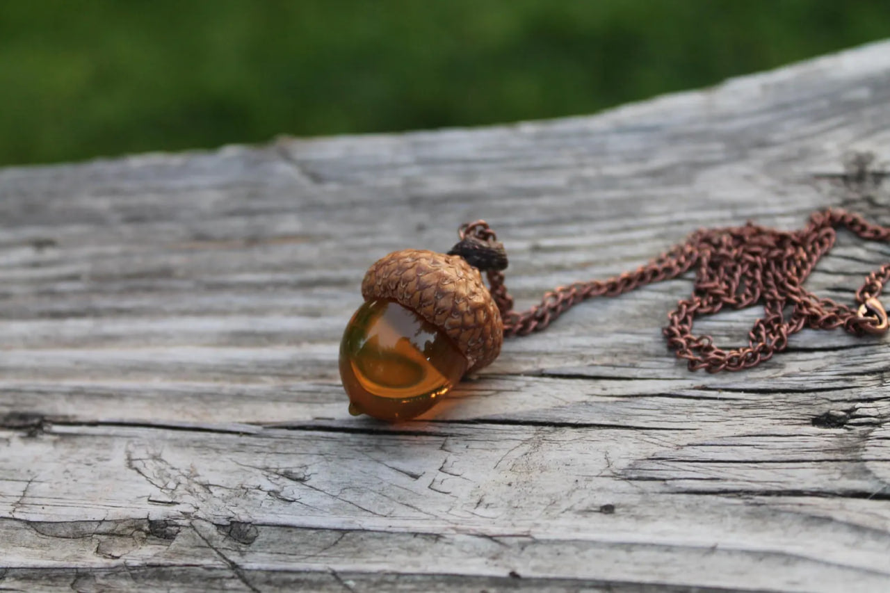 Handmade Uranium Glass Acorn Pendant - Magical Glow Necklace