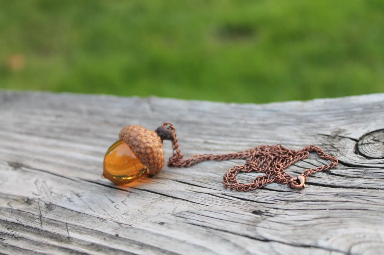 Handmade Uranium Glass Acorn Pendant - Magical Glow Necklace