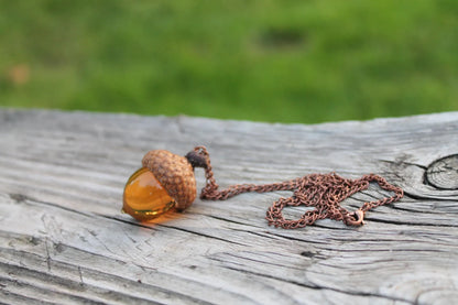 Handmade Uranium Glass Acorn Pendant - Magical Glow Necklace