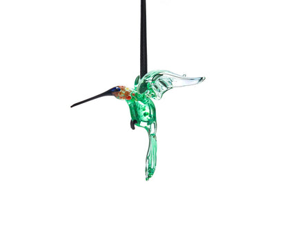 Uranium Glass Hummingbird Pendant Glowing UV Bird Figurine Handmade Lampwork Hanging Miniature