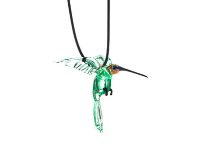 Uranium Glass Hummingbird Pendant Glowing UV Bird Figurine Handmade Lampwork Hanging Miniature