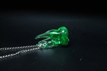 Mini Uranium Glass Tooth Pendant, Tooth Fairy Charm Necklace, UV Reactive Tooth, Handmade Lampwork Glass Tooth, Tiny Dental Gift