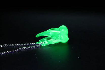 Mini Uranium Glass Tooth Pendant, Tooth Fairy Charm Necklace, UV Reactive Tooth, Handmade Lampwork Glass Tooth, Tiny Dental Gift