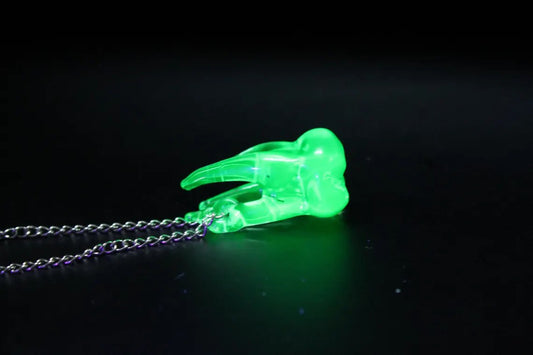 Mini Uranium Glass Tooth Pendant, Tooth Fairy Charm Necklace, UV Reactive Tooth, Handmade Lampwork Glass Tooth, Tiny Dental Gift
