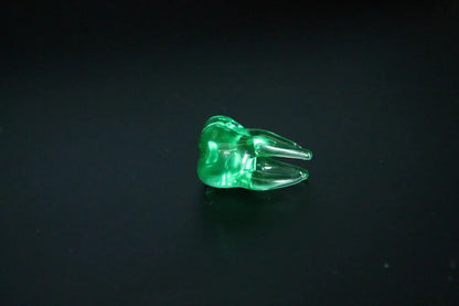 Green Uranium Glass Tooth Figurine UV Reactive Mini Glass Tooth Glow Under Black Light Handmade Dental Gift Tiny Glass Sculpture
