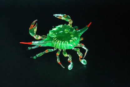 Uranium Glass Crab Figurine Maryland Blue Crab Miniature UV Reactive Glass Ocean Animal Coastal Decor Handmade