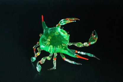 Uranium Glass Crab Figurine Maryland Blue Crab Miniature UV Reactive Glass Ocean Animal Coastal Decor Handmade