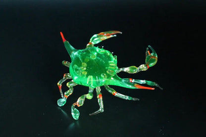 Uranium Glass Crab Figurine Maryland Blue Crab Miniature UV Reactive Glass Ocean Animal Coastal Decor Handmade