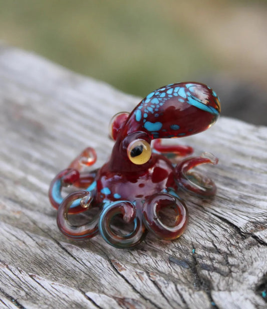 Deep Red Blue Blown Glass Orange and Blue Octopus glass figurine Octopus Glass Ocean Octopus Kraken Glass Octopus Figurine