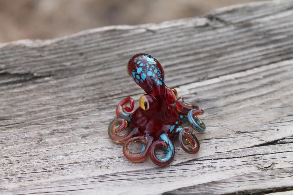 Deep Red Blue Blown Glass Orange and Blue Octopus glass figurine Octopus Glass Ocean Octopus Kraken Glass Octopus Figurine