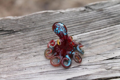 Deep Red Blue Blown Glass Orange and Blue Octopus glass figurine Octopus Glass Ocean Octopus Kraken Glass Octopus Figurine