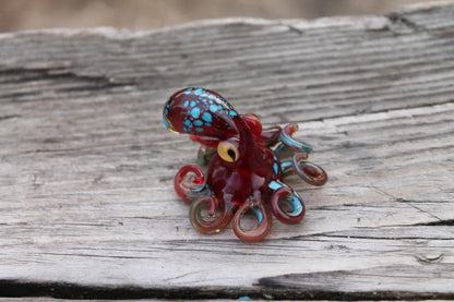 Deep Red Blue Blown Glass Orange and Blue Octopus glass figurine Octopus Glass Ocean Octopus Kraken Glass Octopus Figurine
