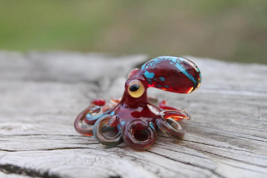 Deep Red Blue Blown Glass Orange and Blue Octopus glass figurine Octopus Glass Ocean Octopus Kraken Glass Octopus Figurine