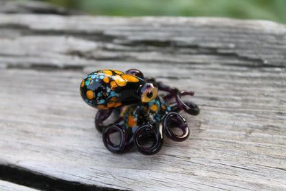 Blue Orange Dark Purple Handmade Glass Octopus Figurine – Blue & Pink Lampwork Animal – Miniature Sea Creature – Ocean Decor –