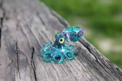 Blue Glass Octopus Figurine Miniature Hand Blown Octopus Sculpture Ocean Decor Cute Sea Creature Gift Small Glass Animal Collectible