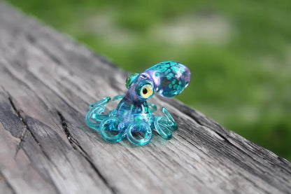 Blue Glass Octopus Figurine Miniature Hand Blown Octopus Sculpture Ocean Decor Cute Sea Creature Gift Small Glass Animal Collectible