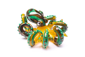 Yellow-Turquoise Blown Glass Octopus