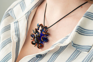 The Blue-Оrange Octopus pendant blown glass octopus necklace