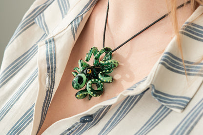 The Green Octopus pendant blown glass octopus necklace