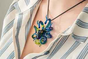 The Blue-Green Octopus pendant blown glass octopus necklace