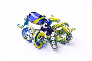 The Blue and yellow Octopus pendant blown glass octopus necklace