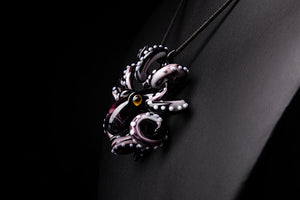 The Black and pink Octopus pendant blown glass octopus necklace