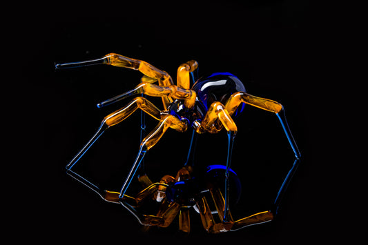 Dual-Tone Blue And Orange Glass Spider Figurine For Collection