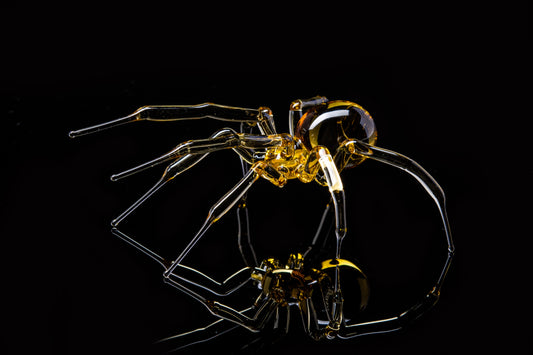 Transparent Yellow Murano Glass Spider Sculpture With Elegant Legs