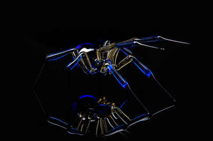 Blue And Amber Murano Glass Spider Figurine With Black Legs