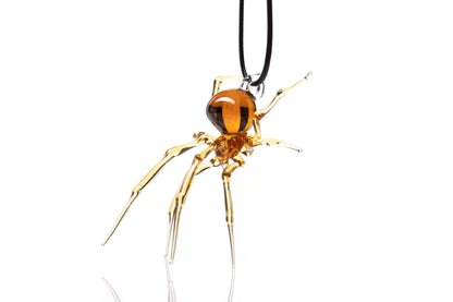 Amber Glass Spider Pendant With Transparent Legs – Unique Jewelry