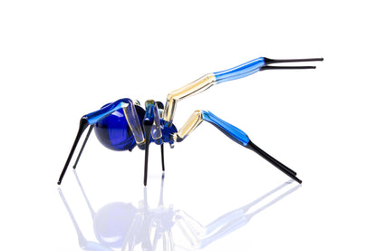 Blue And Amber Murano Glass Spider Figurine With Black Legs