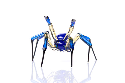Blue And Amber Murano Glass Spider Figurine With Black Legs