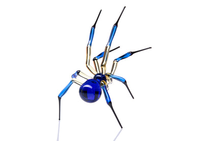 Blue And Amber Murano Glass Spider Figurine With Black Legs