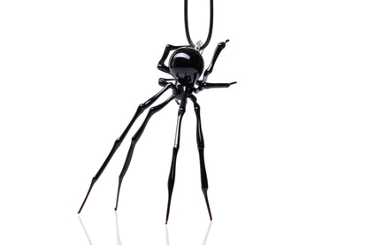 Black Glass Spider Pendant With Long Legs – Handmade Lampwork Art