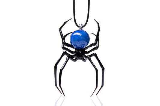 Deep Blue Spider Necklace – Blown Murano Glass Arachnid Sculpture