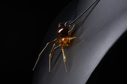 Amber Glass Spider Pendant With Transparent Legs – Unique Jewelry