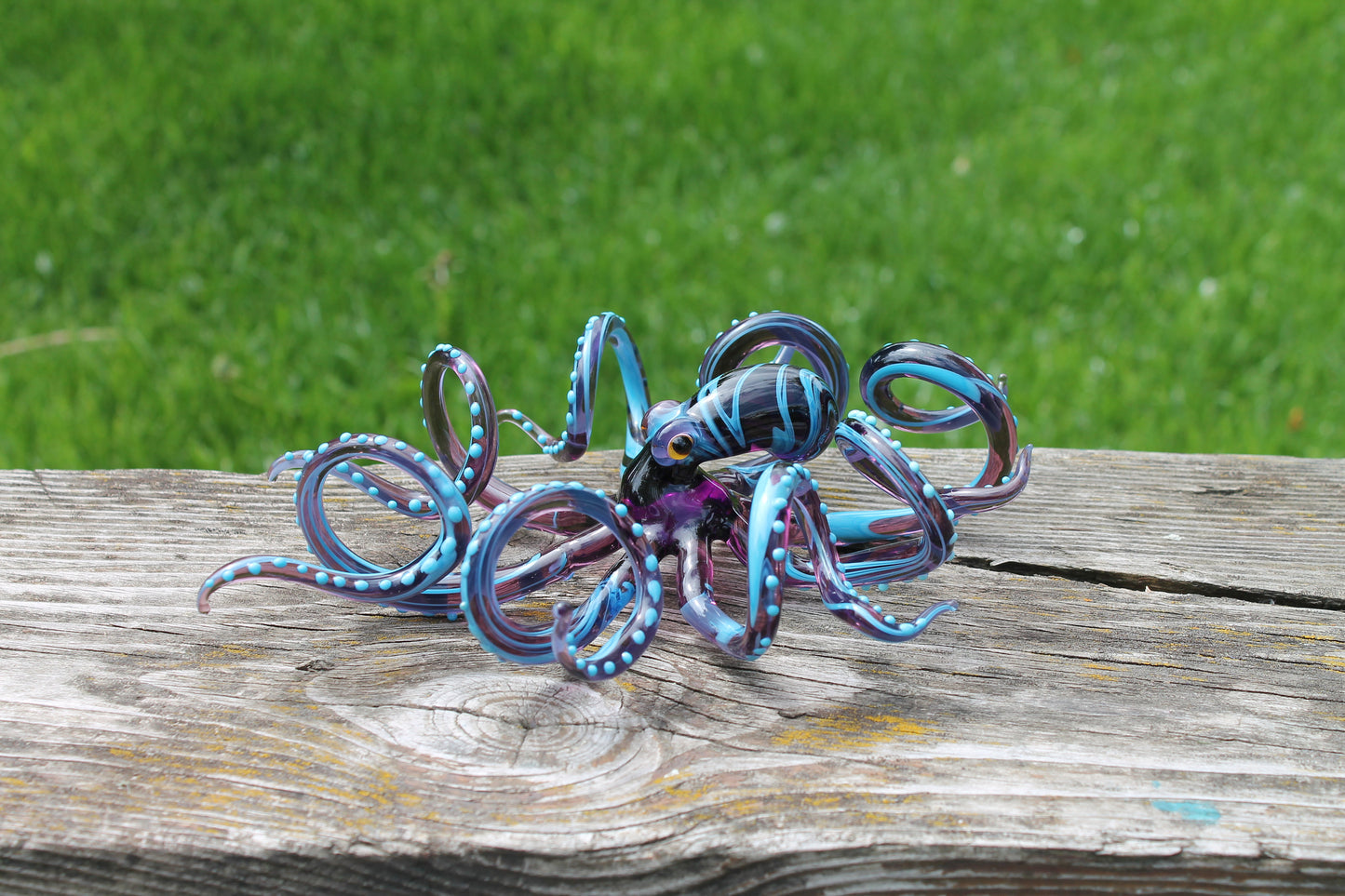 Purple-Blue Glass Octopus Figurine - Marine Art Handmade