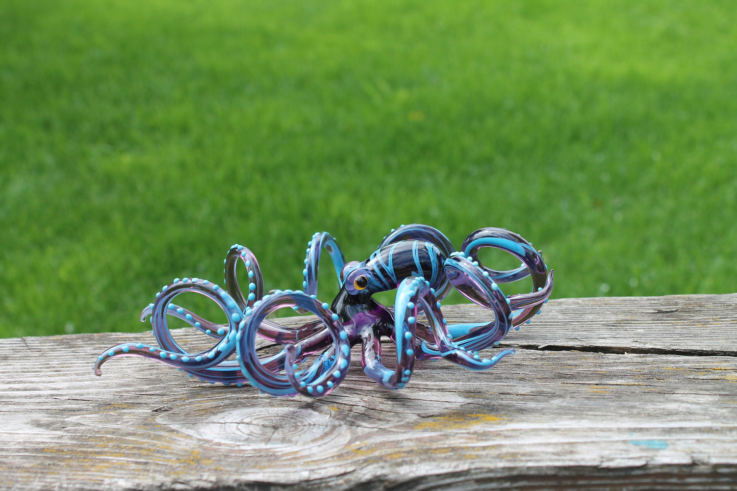 Purple-Blue Glass Octopus Figurine - Marine Art Handmade