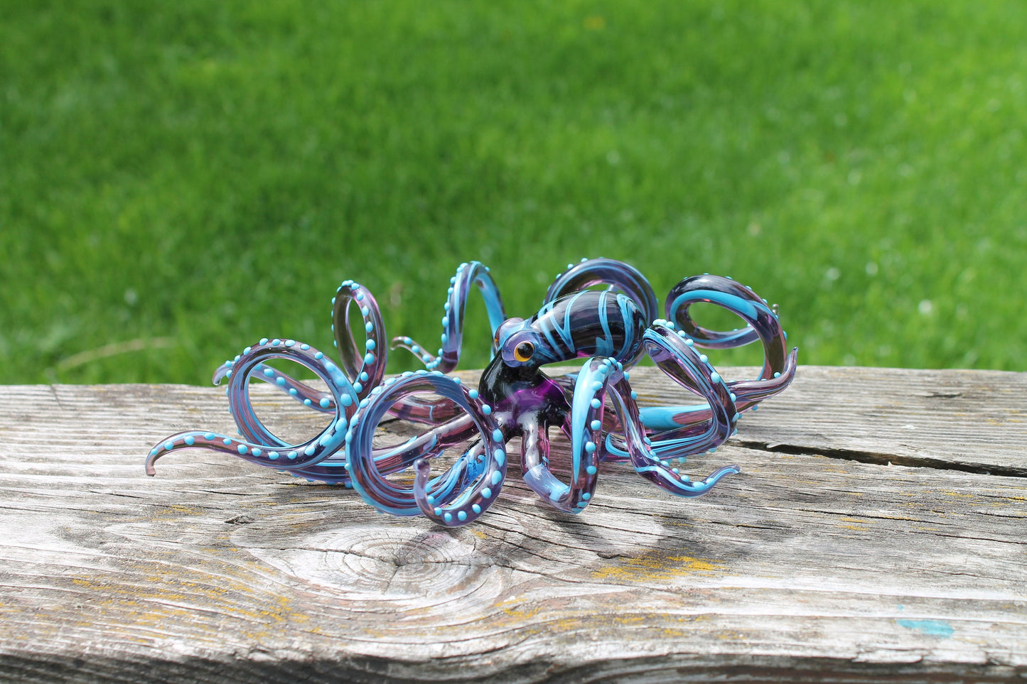 Purple-Blue Glass Octopus Figurine - Marine Art Handmade