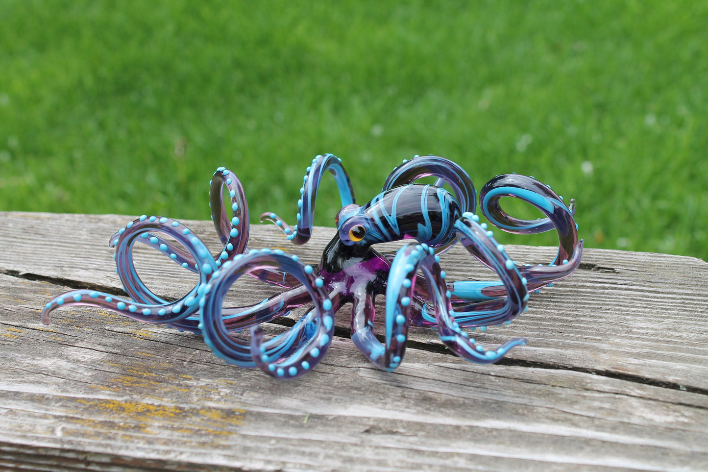 Purple-Blue Glass Octopus Figurine - Marine Art Handmade
