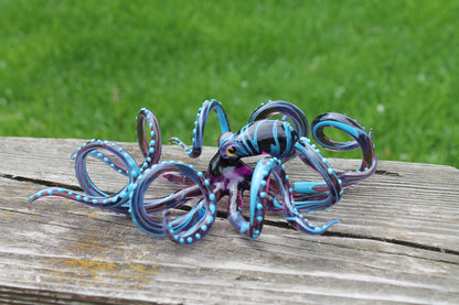 Purple-Blue Glass Octopus Figurine - Marine Art Handmade