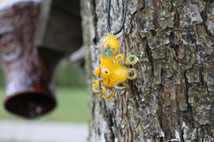Yellow Blue Octopus Mystical Marine Creature Glass Pendant Necklace