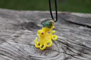 Yellow Ethereal Underwater Octopus Creature Glass Pendant