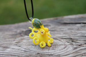 Yellow Ethereal Underwater Octopus Creature Glass Pendant