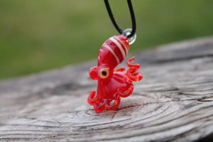 Red Glassy Garden Octopus Pendant Handmade Glass Octopus Keepsake Pendant