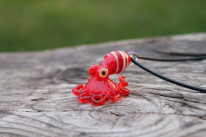 Red Glassy Garden Octopus Pendant Handmade Glass Octopus Keepsake Pendant