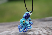 Load image into Gallery viewer, Deep Blue Aqua Amulet Octopus Pendant Mythical Cephalopod Glass Pendant Necklace
